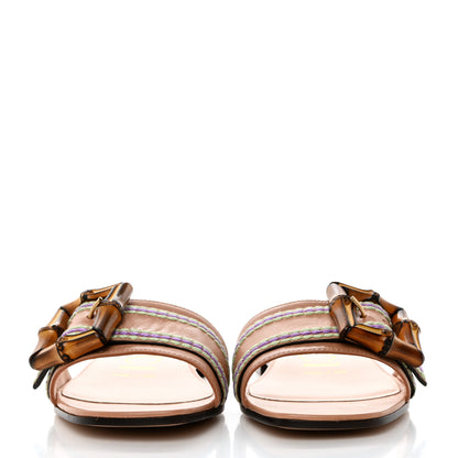 Gucci Calfskin Bamboo Buckle Sandals 37 Beige Multicolor 2 of 9