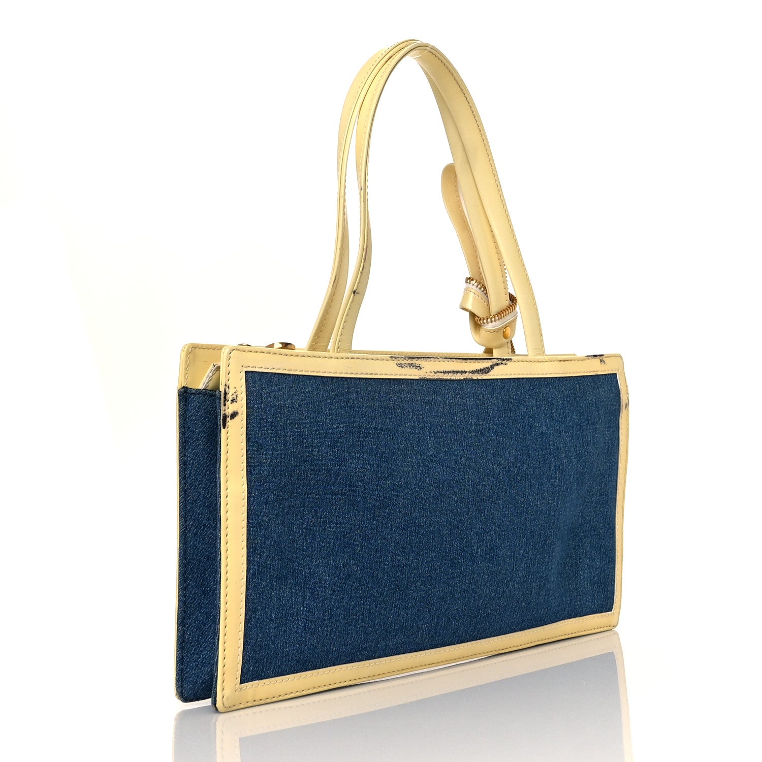 Christian Dior Denim Patent Diorella Rectangular Bag Blue 3 of 17