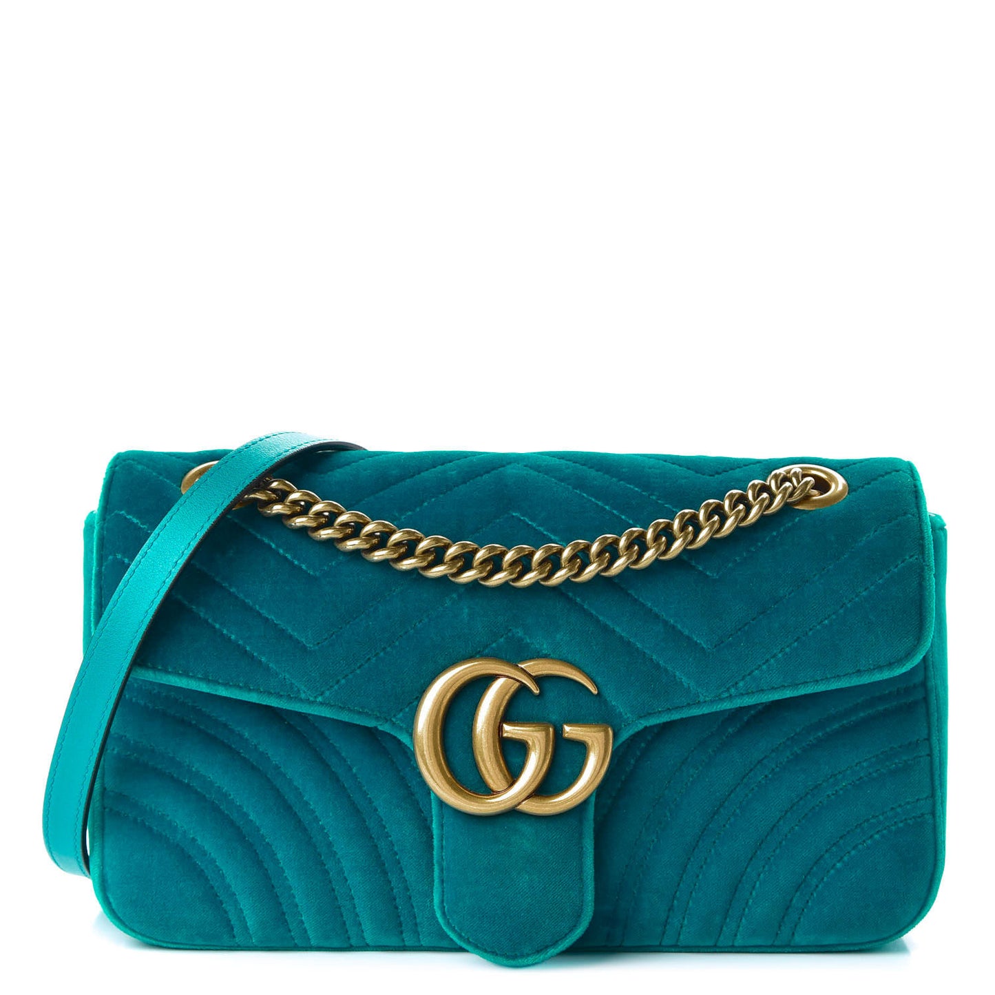 Velvet Matelasse Small GG Marmont Shoulder Bag Pavone Cyan