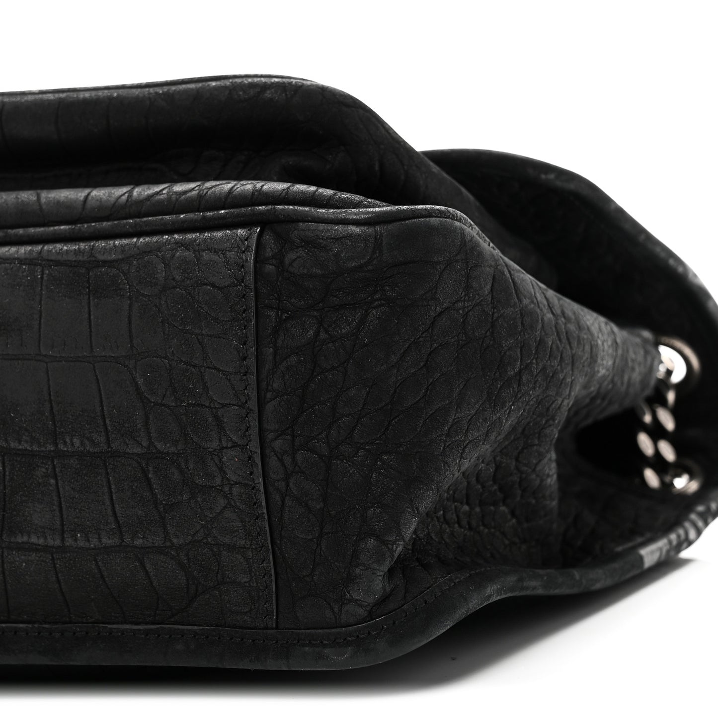 Nubuck Crocodile Embossed Monogram Medium Niki Chain Satchel Black