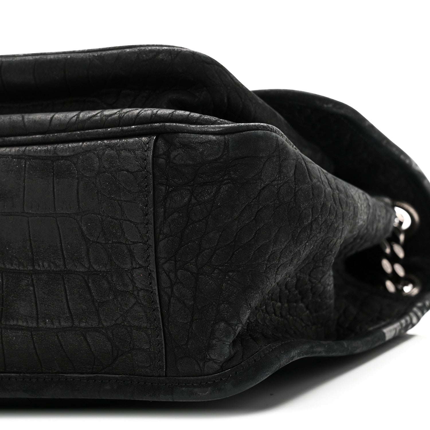 Saint Laurent Nubuck Crocodile Embossed Monogram Medium Niki Chain Satchel Black 10 of 10