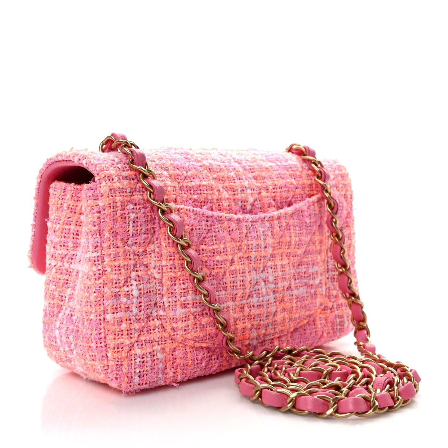 Tweed Quilted Mini Rectangular Flap Pink Orange White