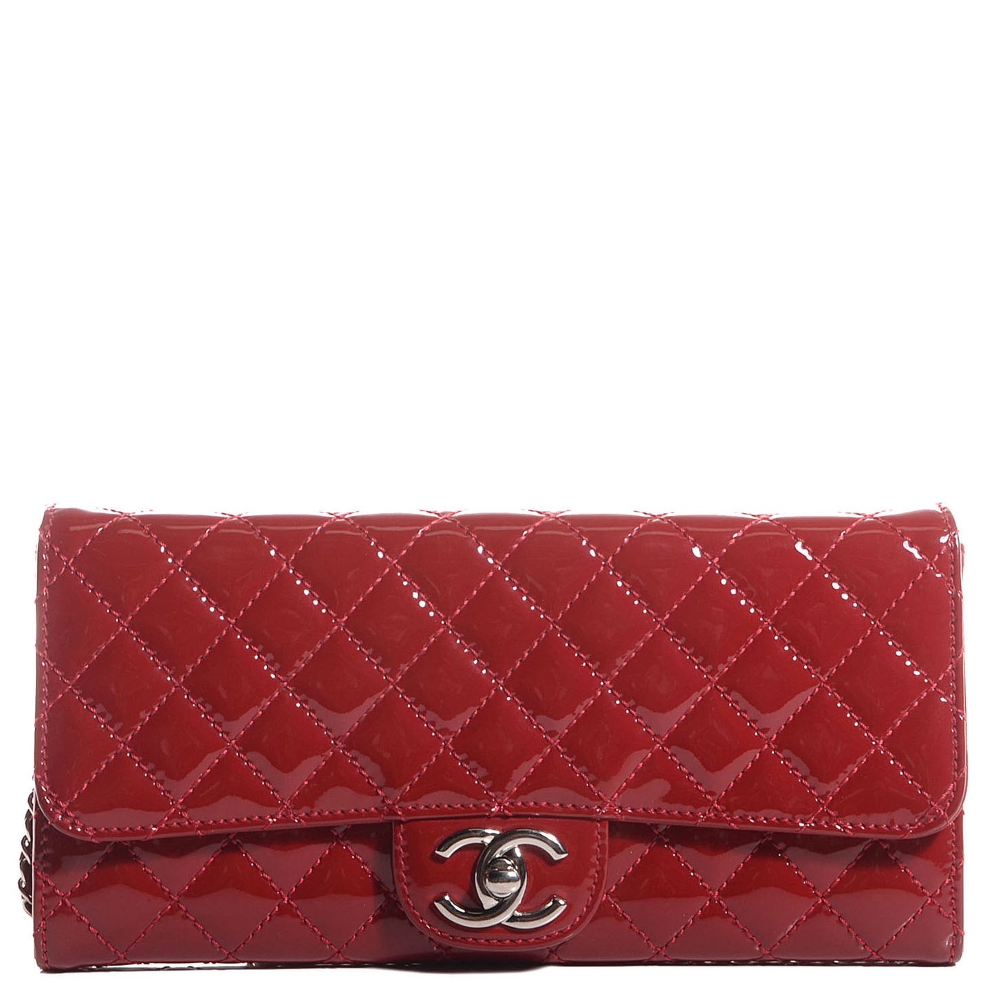Patent Quilted Brilliant Clutch Flap Red