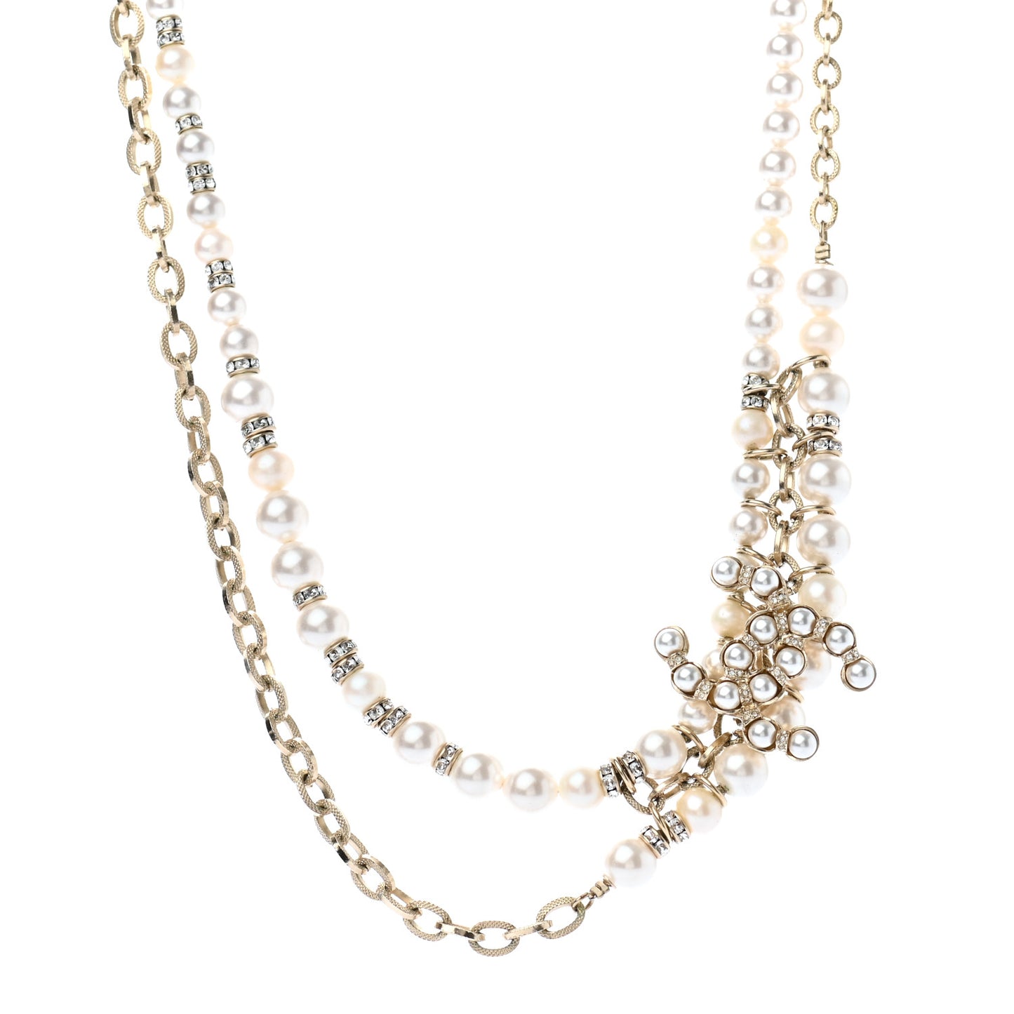 Pearl Crystal Nefertiti CC Short Necklace Gold Grey