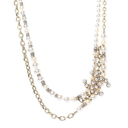 Chanel Pearl Crystal Nefertiti CC Short Necklace Gold Grey 1 of 7