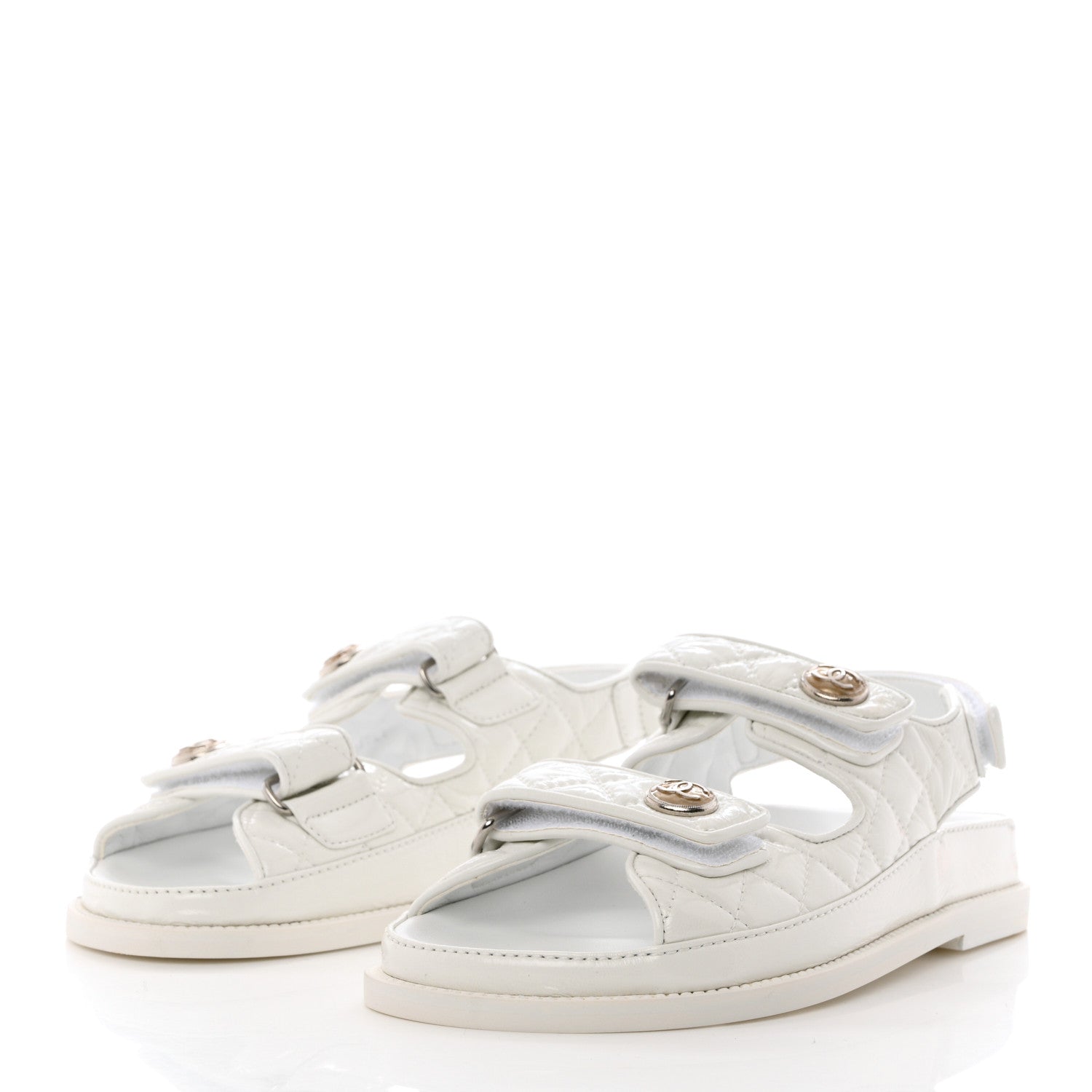 Chanel Laminated Lambskin Quilted Velcro Dad Sandals 36 White 3 of 12