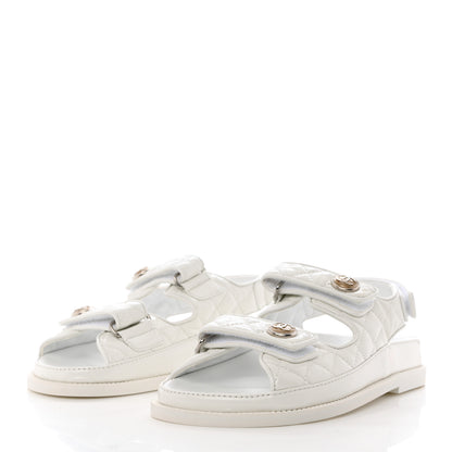 Chanel Laminated Lambskin Quilted Velcro Dad Sandals 36 White 3 of 12