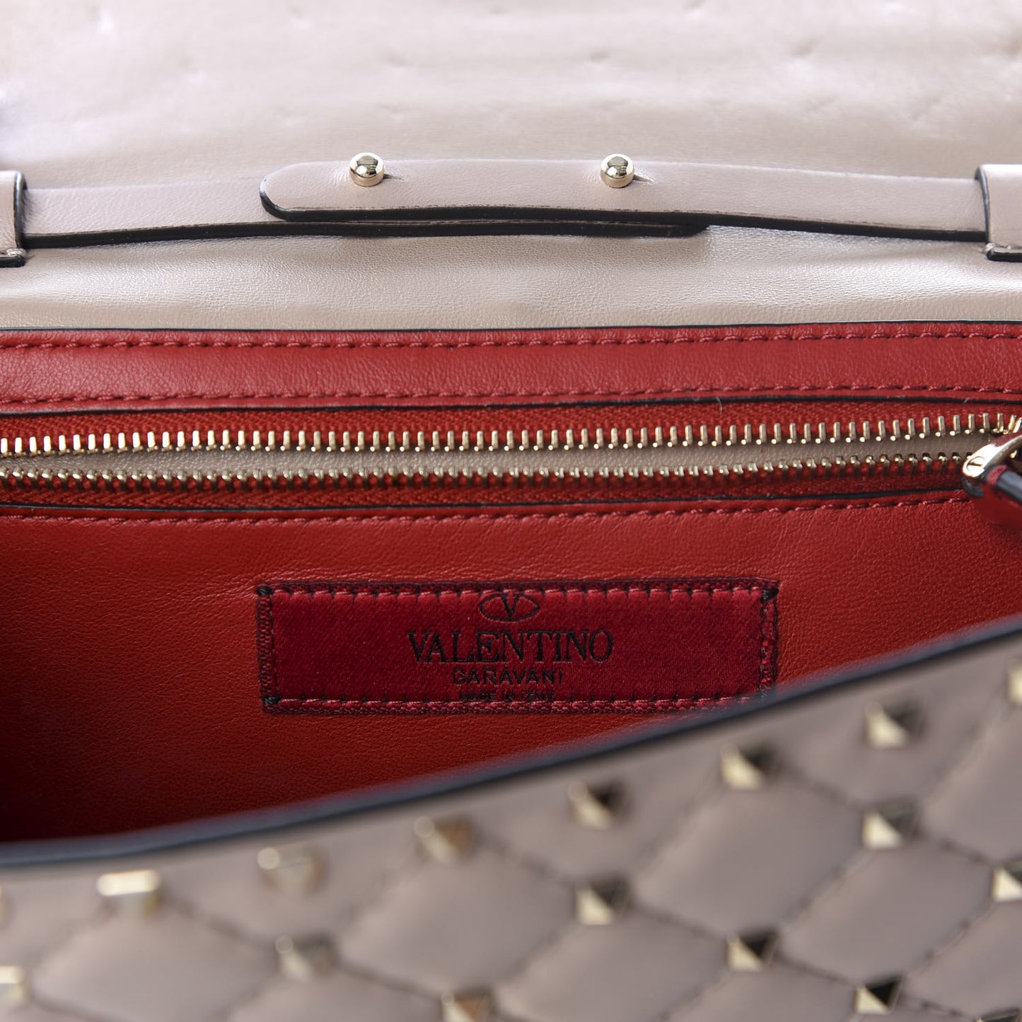 Lambskin Rockstud Spike Wallet on Chain Poudre