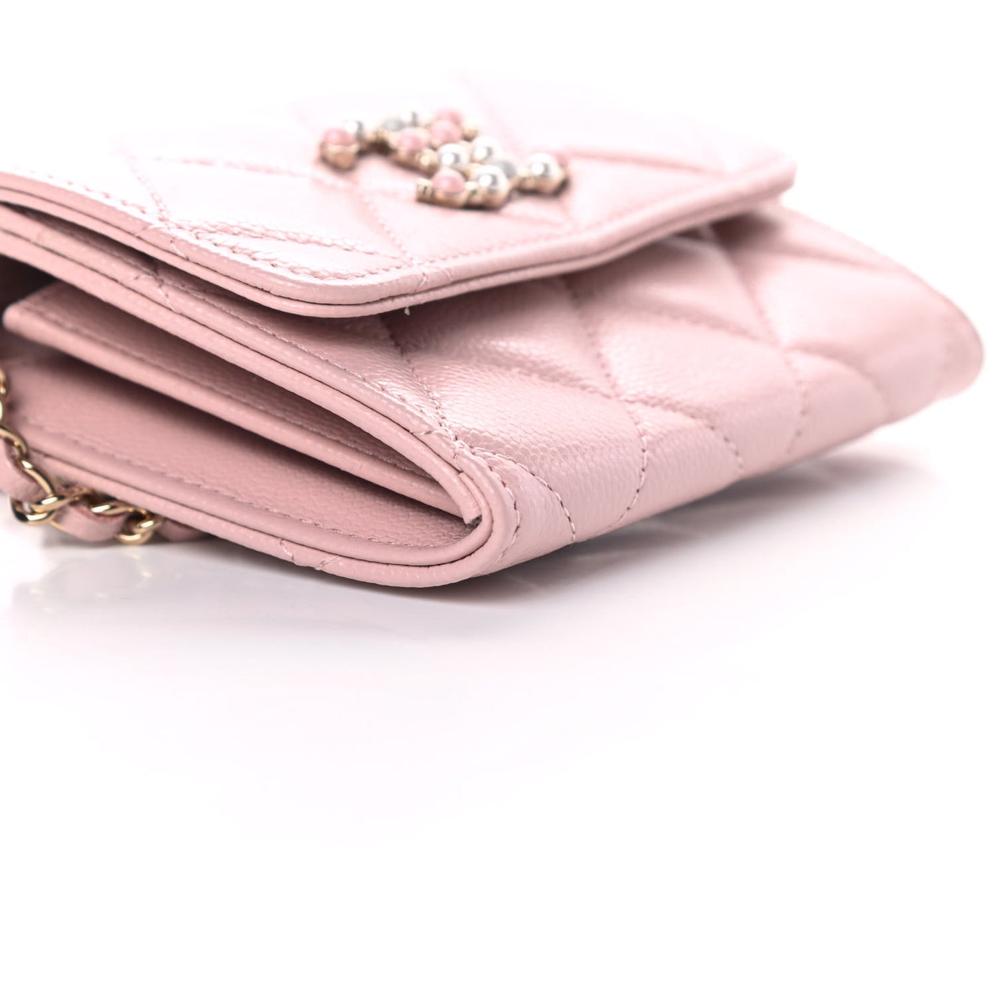 Caviar Quilted Coco Candy Card Holder On Chain Light Pink