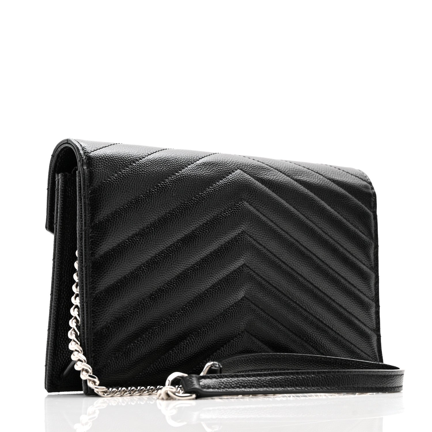 Saint Laurent Grain De Poudre Matelasse Chevron Monogram Envelope Chain Wallet Black 2 of 11
