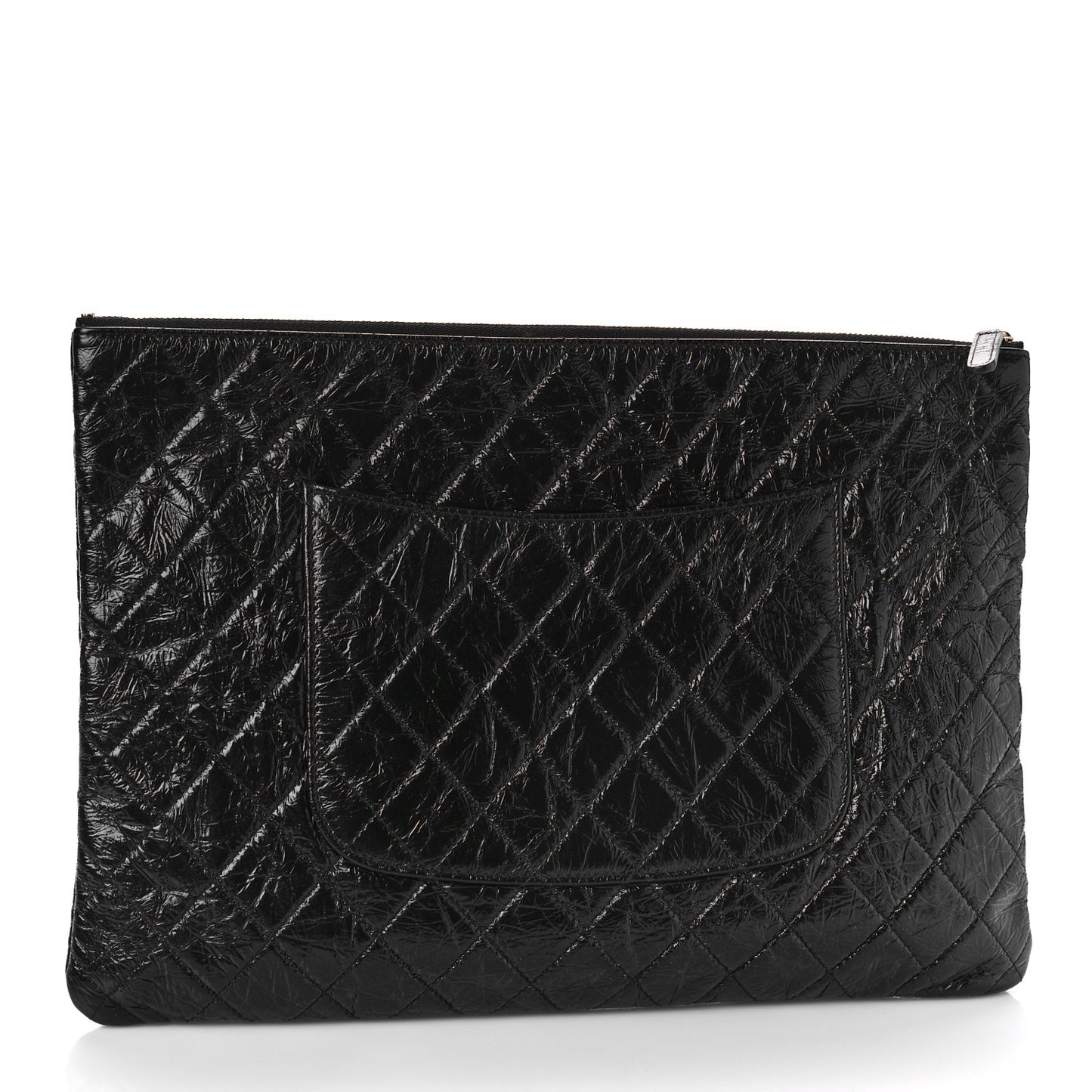 Shiny Crumpled Calfskin Quilted Medium Night by the C Pouch Clutch Black