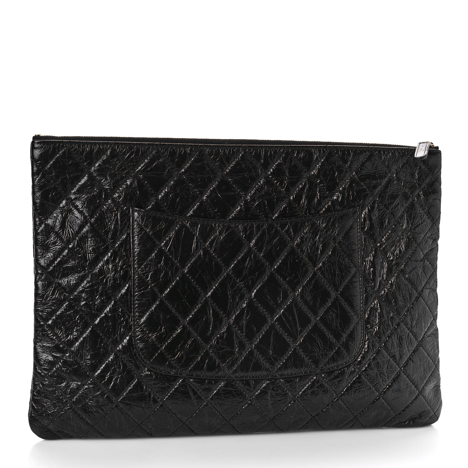 Chanel Shiny Crumpled Calfskin Quilted Medium Night by the C Pouch Clutch Black 3 of 10