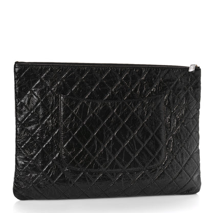 Chanel Shiny Crumpled Calfskin Quilted Medium Night by the C Pouch Clutch Black 3 of 10