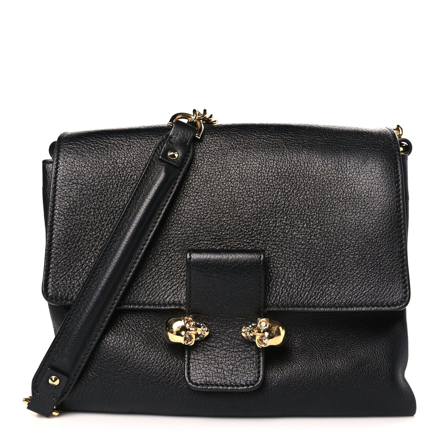 Calfskin Small Twin Skull Chain Crossbody Black
