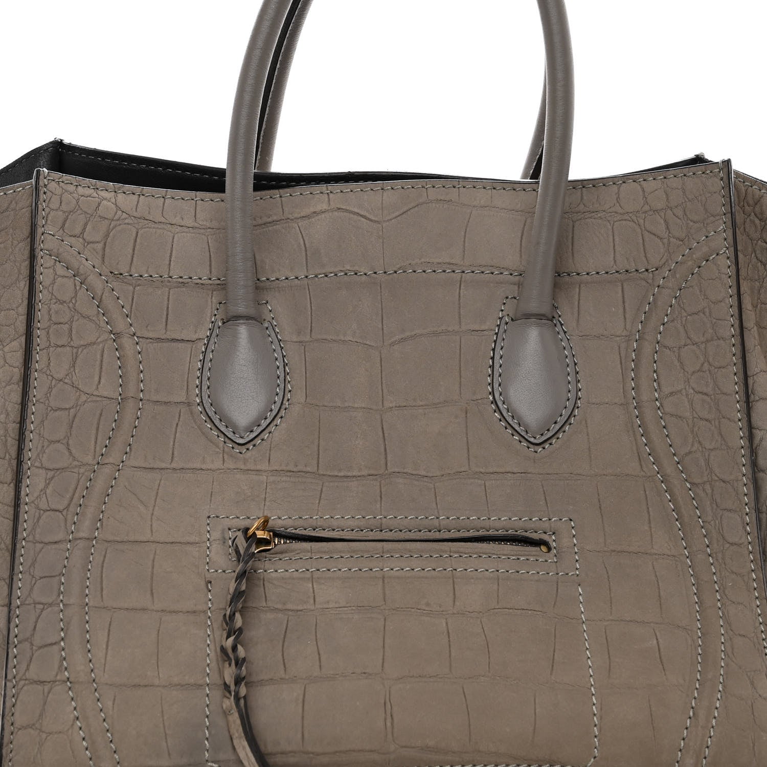 Celine Crocodile Embossed Nubuck Medium Phantom Luggage Grey 7 of 11