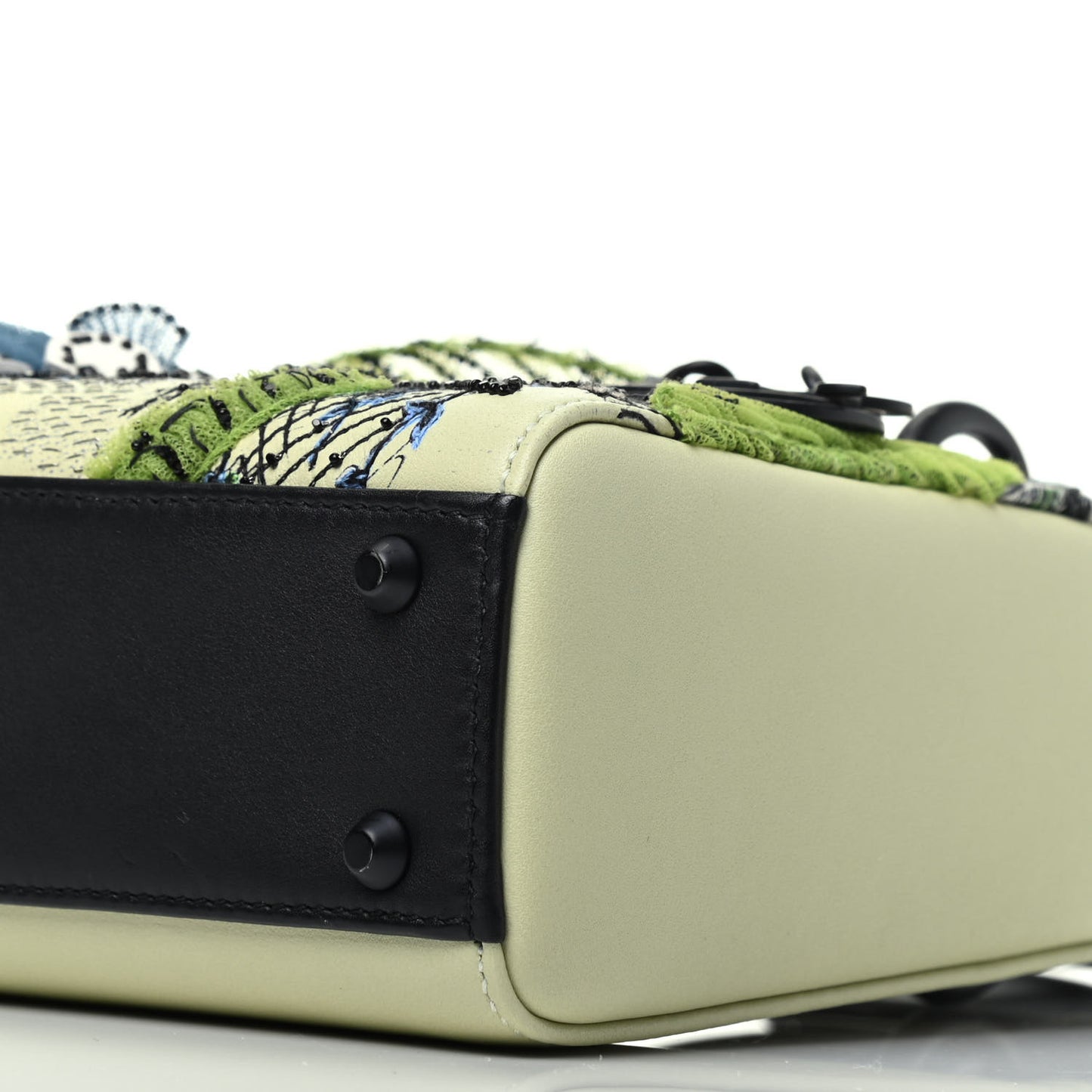 Smooth Calfskin Embroidered Mini Lady Dior Green Black