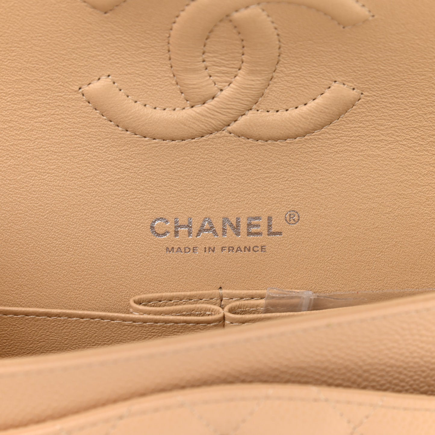 Caviar Quilted Medium Double Flap Beige