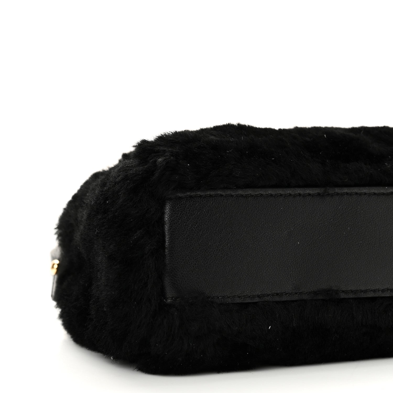 Fendi Shearling Shiny Nappa Micro Peekaboo Iconic Satchel Black 8 of 9