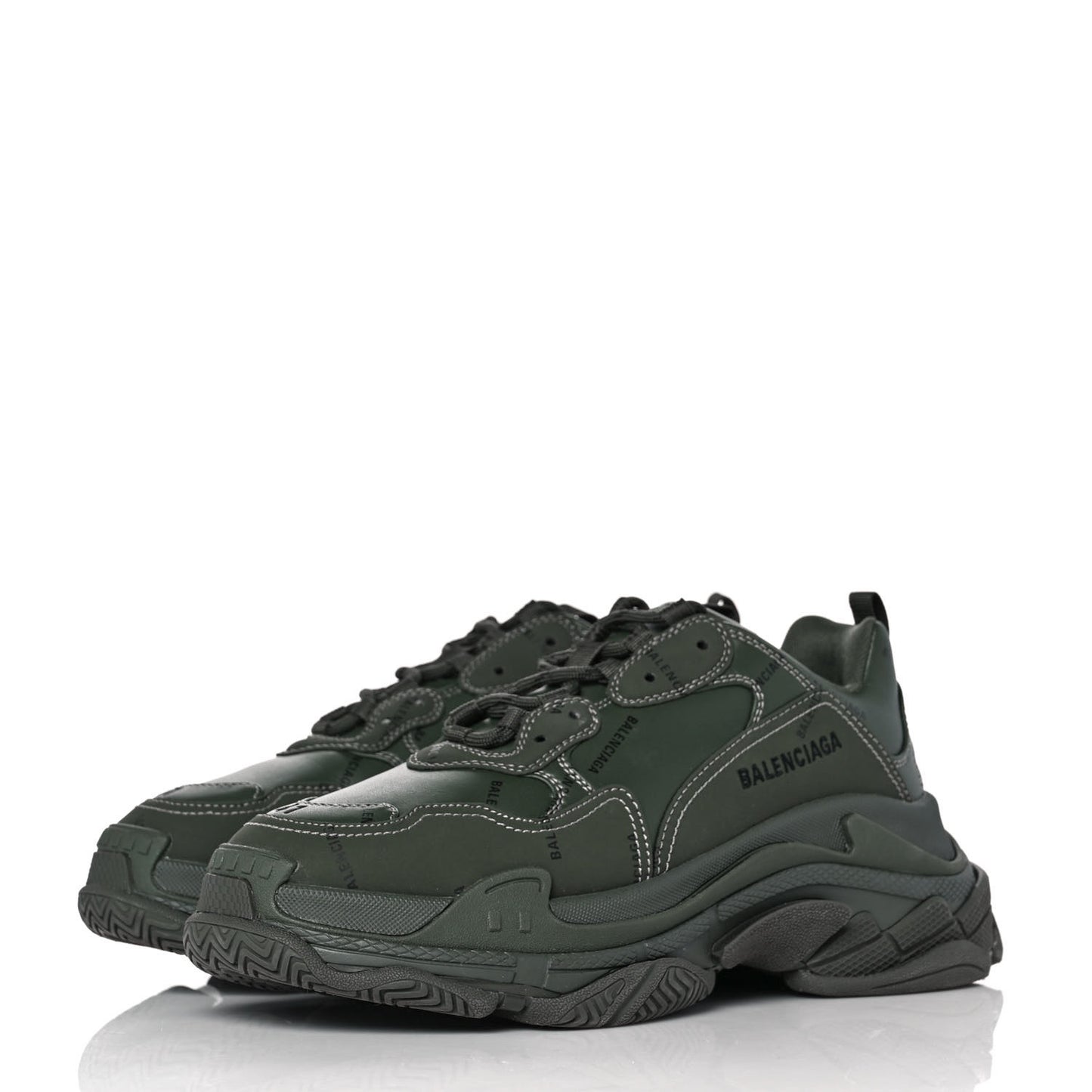 Technical Fabric Mesh Allover Logo Womens Triple S Sneakers 41 Kaki Black