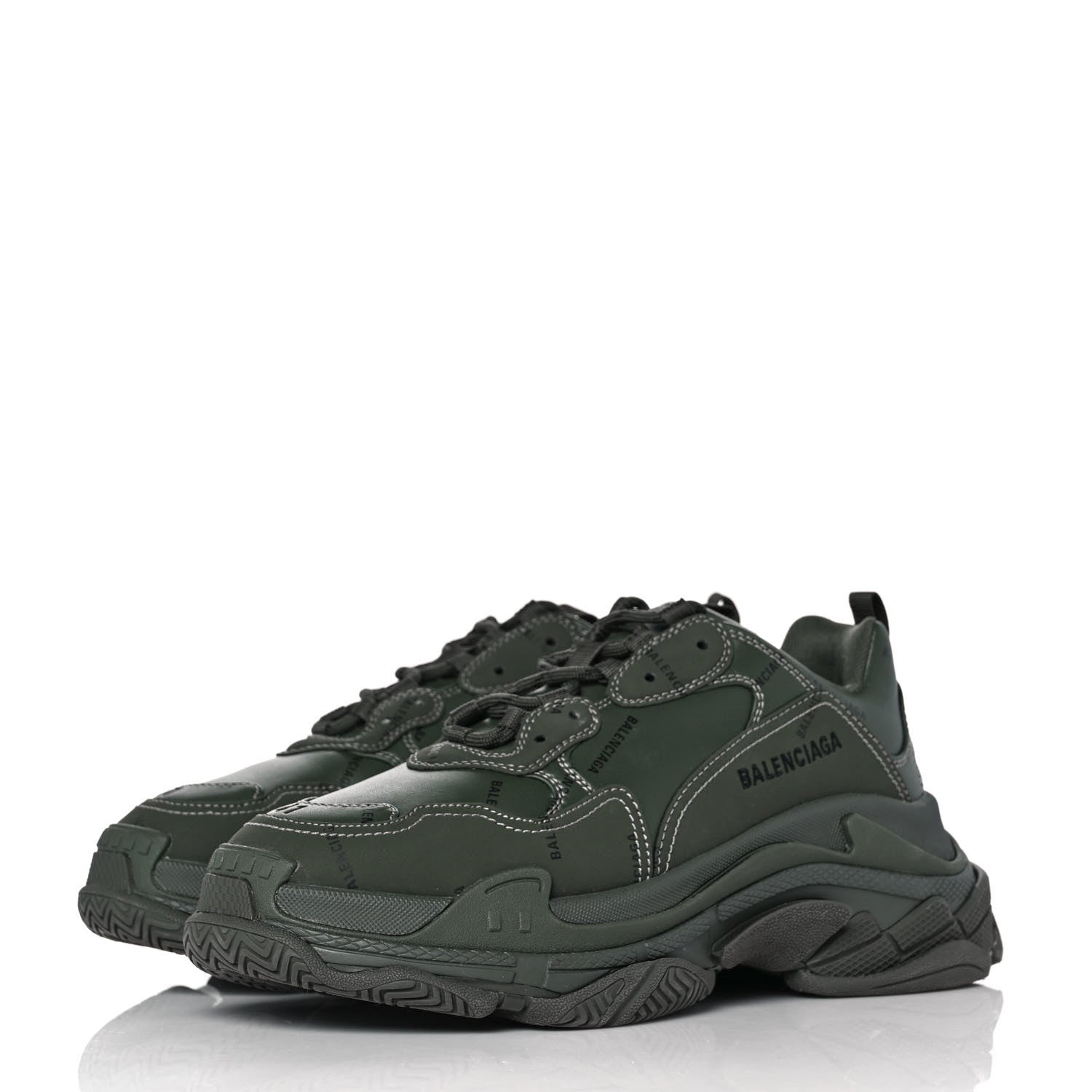 Balenciaga Technical Fabric Mesh Allover Logo Womens Triple S Sneakers 41 Kaki Black 3 of 7