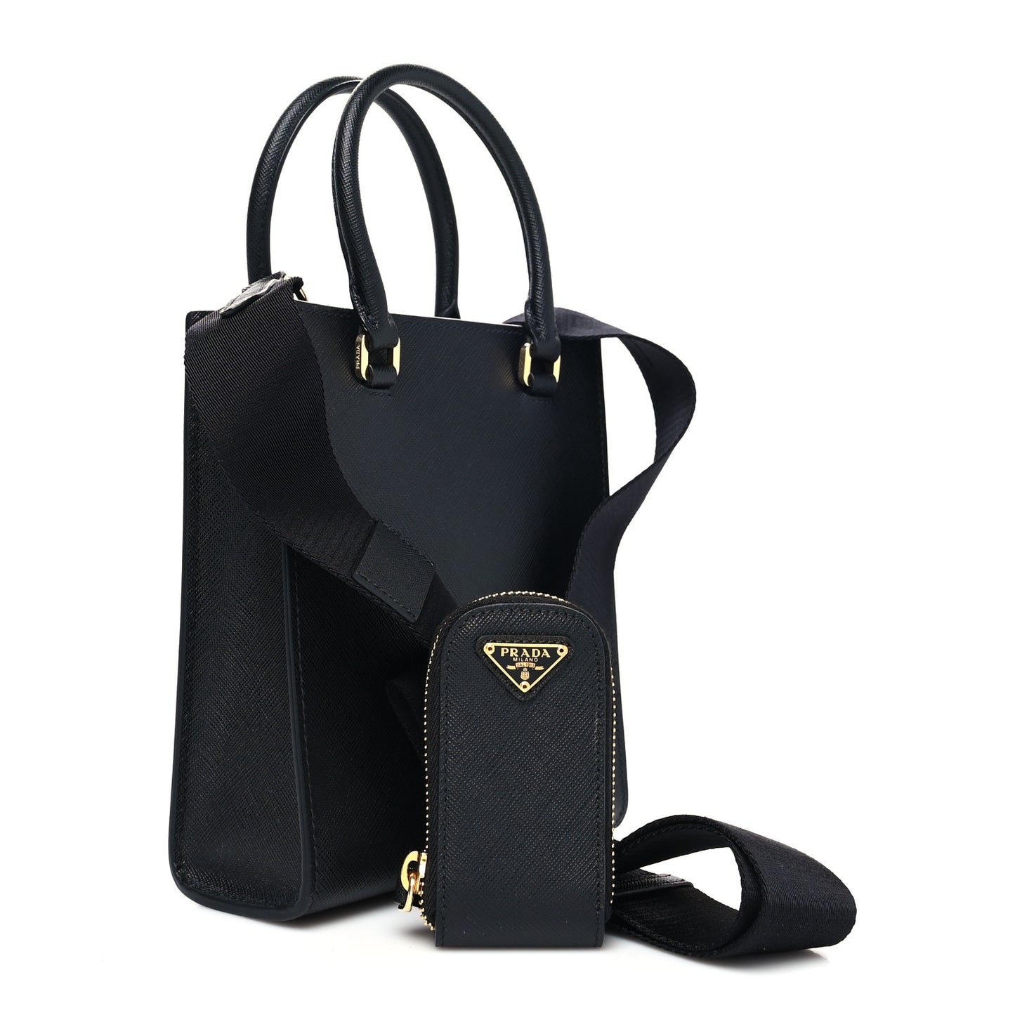 Saffiano Lux Embossed Logo Mini Shoulder Bag Black