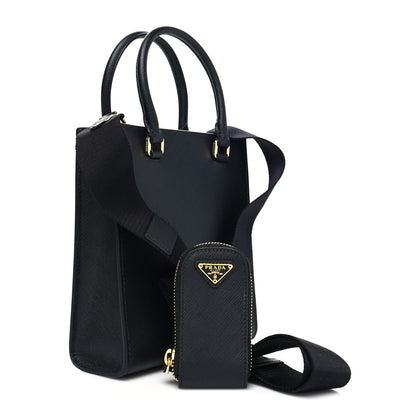 Prada Saffiano Lux Embossed Logo Mini Shoulder Bag Black 3 of 11