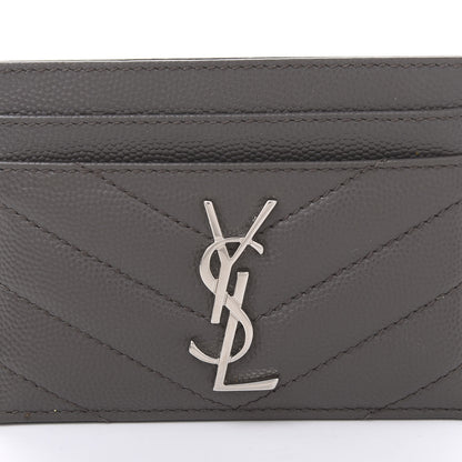Saint Laurent Grain De Poudre Matelasse Chevron Monogram Credit Card Case Coal 9 of 10