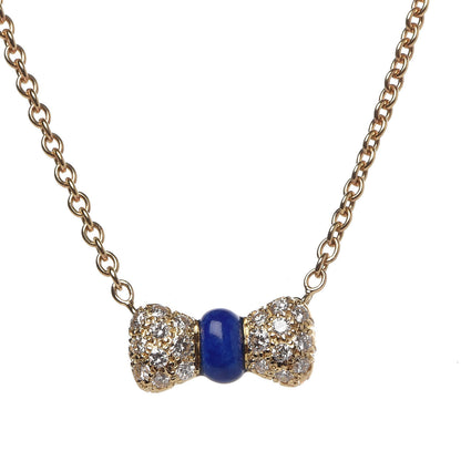 Van Cleef & Arpels 18K Yellow Gold Lapis Lazuli Diamond Bow Pendant Necklace 4 of 6
