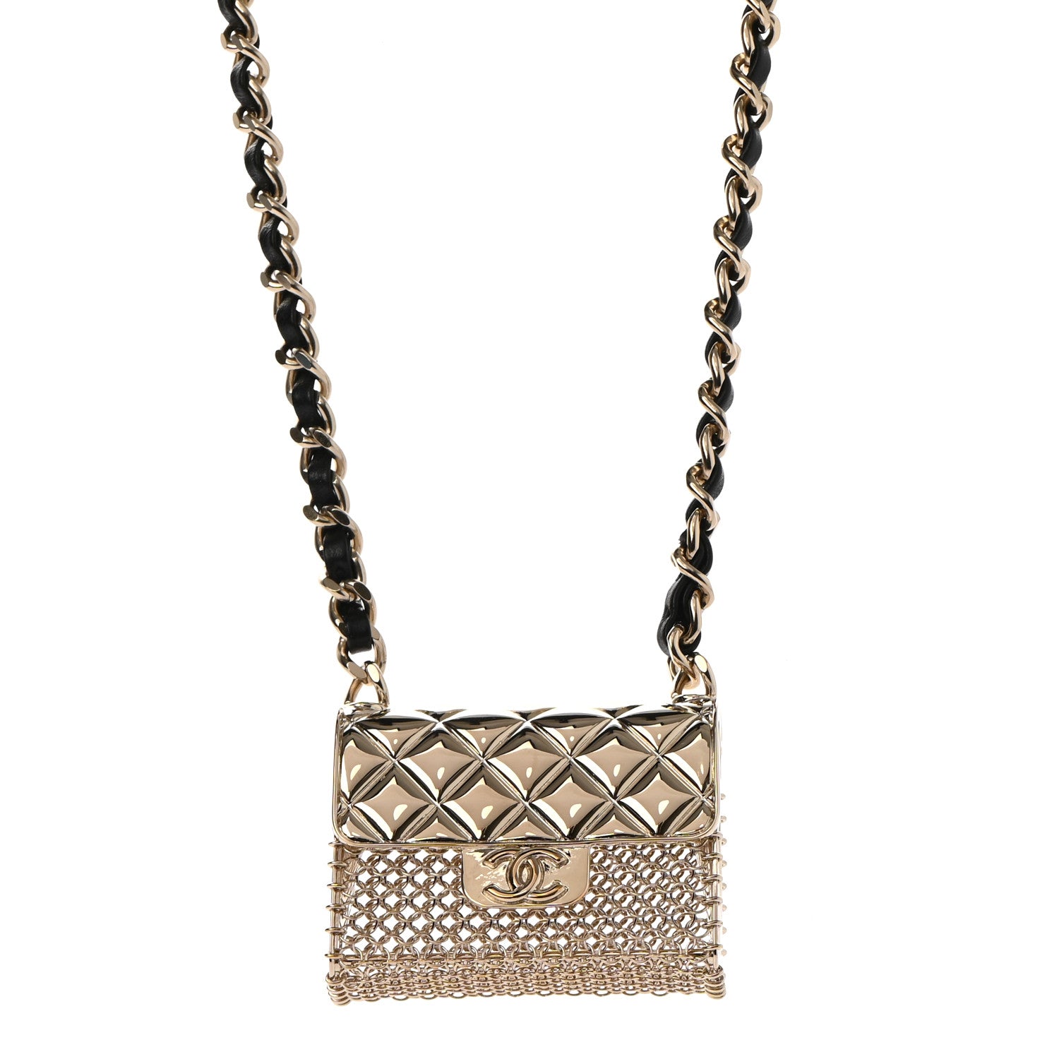 Chanel Metal Lambskin Chain Micro Bag Necklace Gold Black 1 of 6