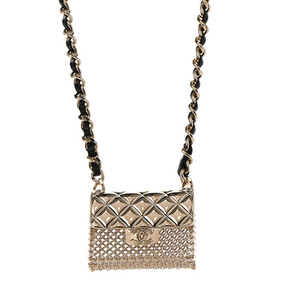 Chanel Metal Lambskin Chain Micro Bag Necklace Gold Black 1 of 6