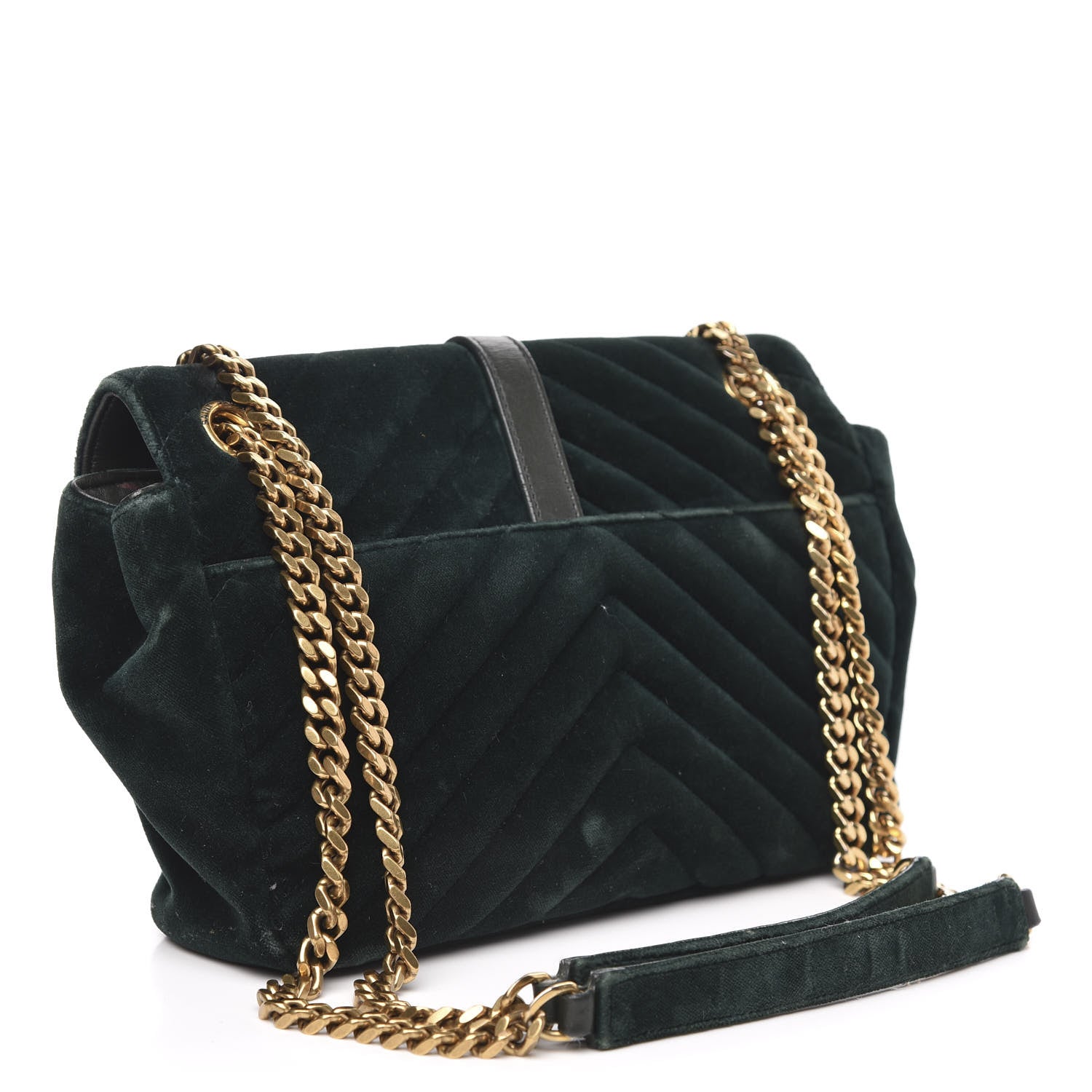 Saint Laurent Velvet Matelasse Chevron Medium Monogram Chain Bag New Dark Green 3 of 19