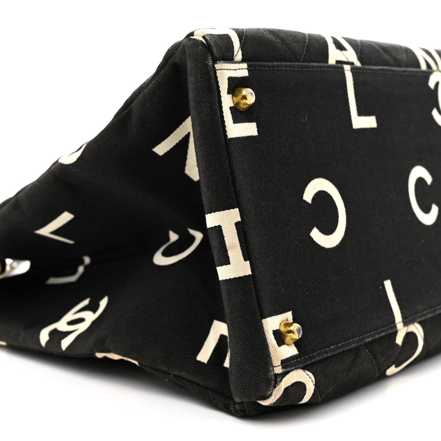 Chanel Canvas Printed Quilted Logo Tote Black White 9 of 10