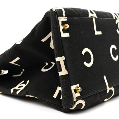Chanel Canvas Printed Quilted Logo Tote Black White 9 of 10
