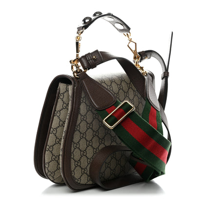 Gucci GG Supreme Monogram Textured Dollar Calfskin Web Medium Blondie Top Handle Shoulder Flap Bag Beige Ebony New Acero 3 of 11