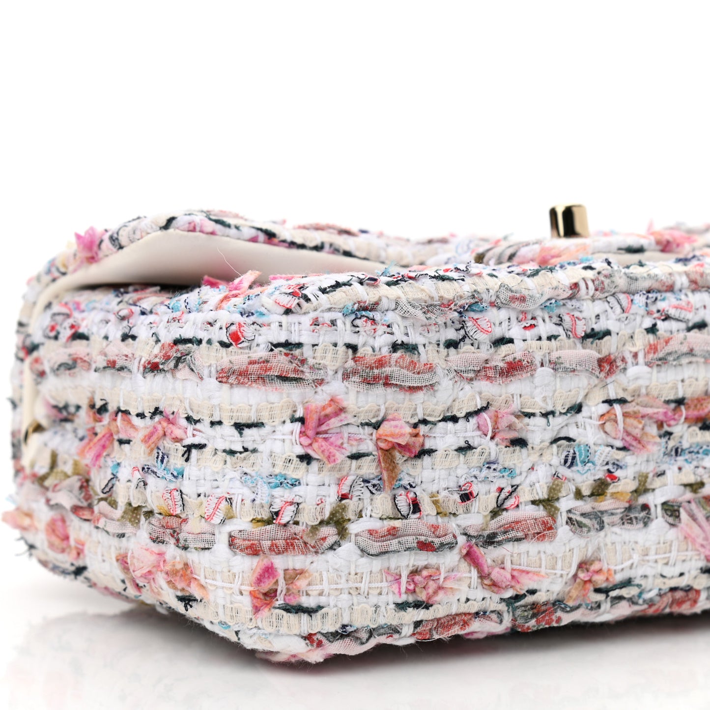 Tweed Quilted Mini Rectangular Flap White Pink Multicolor