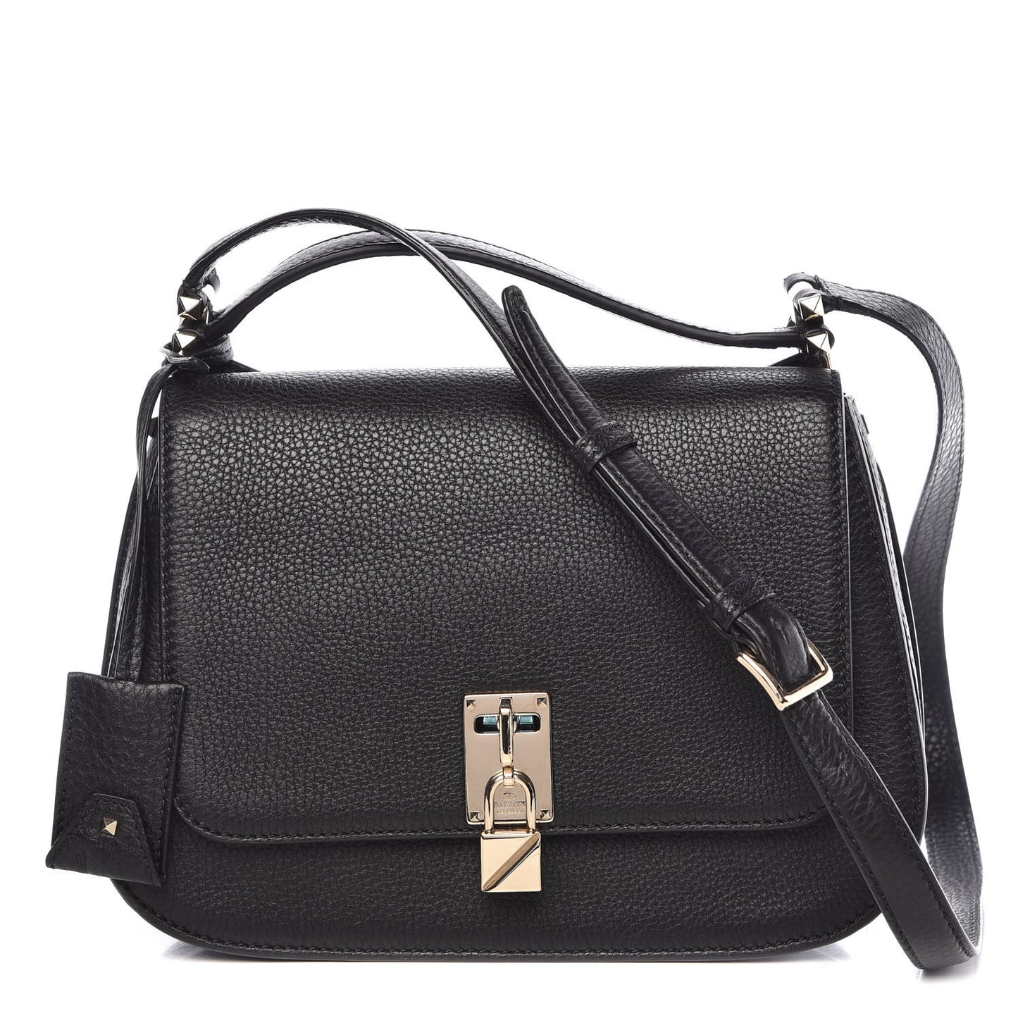 Pebbled Calfskin Joylock Flap Messenger Bag Black