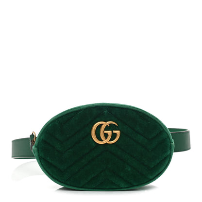 Gucci Velvet Matelasse GG Marmont Belt Bag 95 38 Green 1 of 10