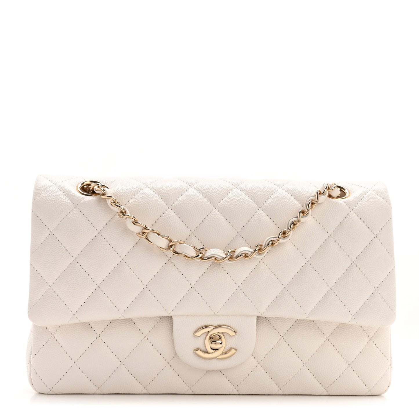 Caviar Quilted Medium Double Flap White