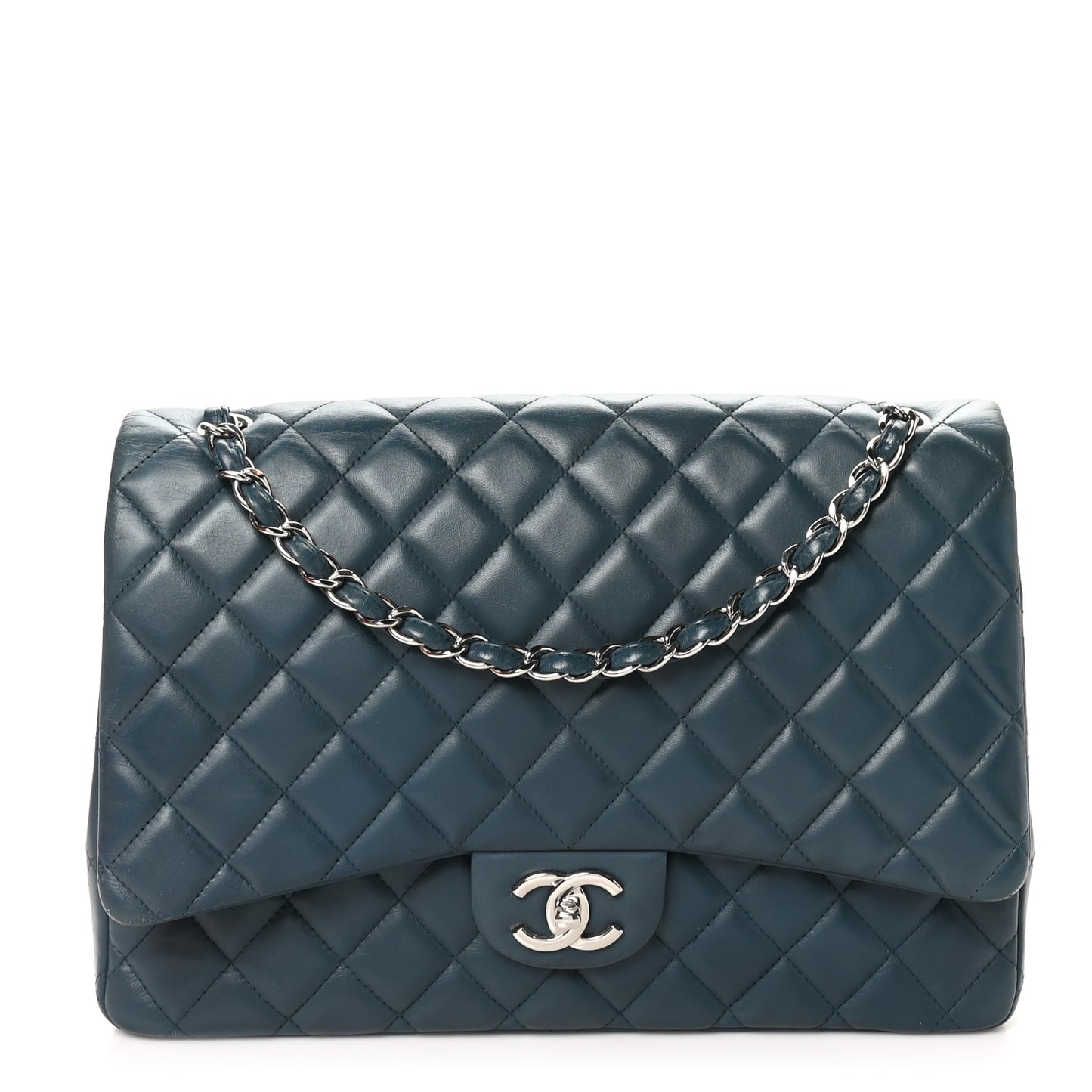 Lambskin Quilted Maxi Double Flap Blue