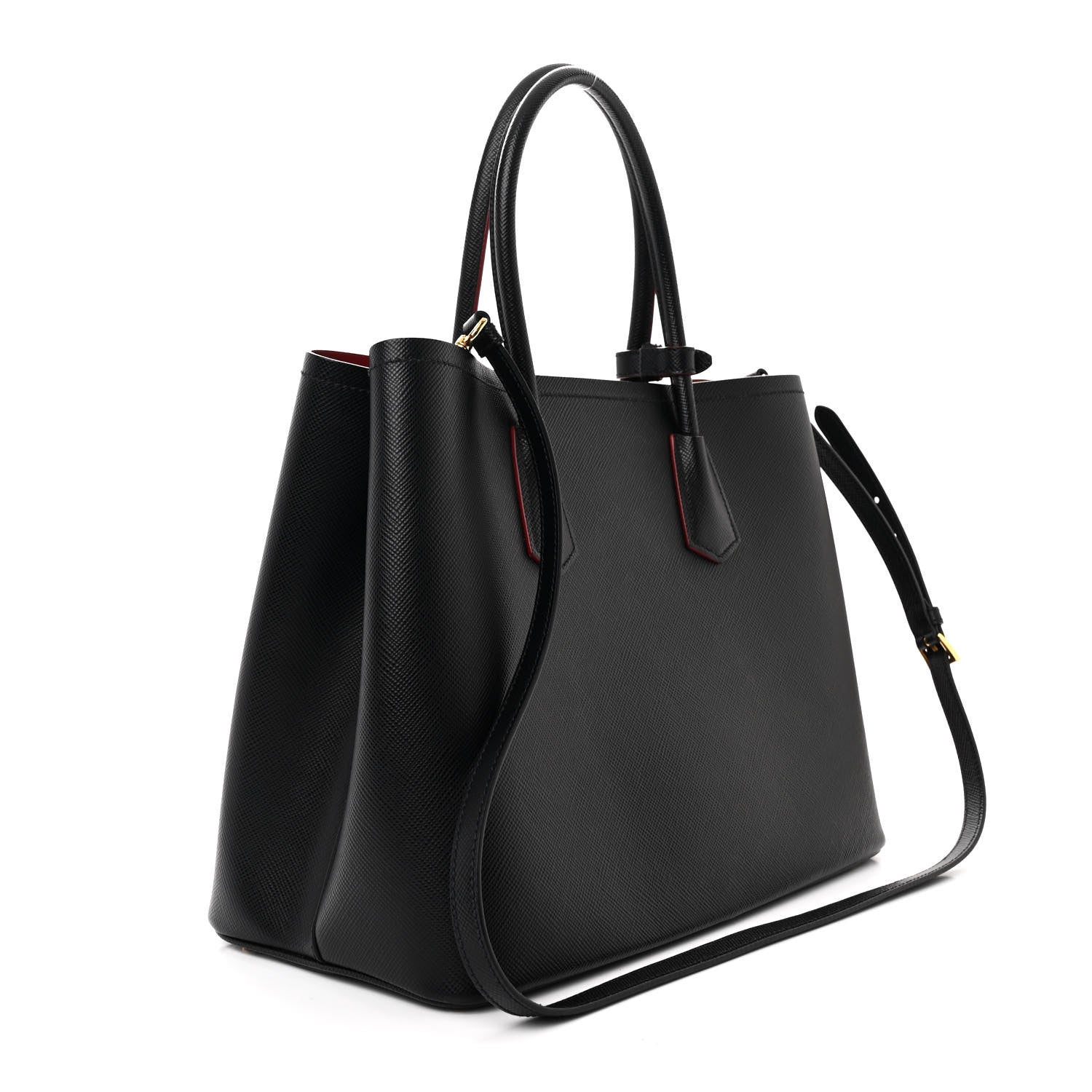 Prada Saffiano Cuir Large Double Bag Black Fuoco 3 of 14