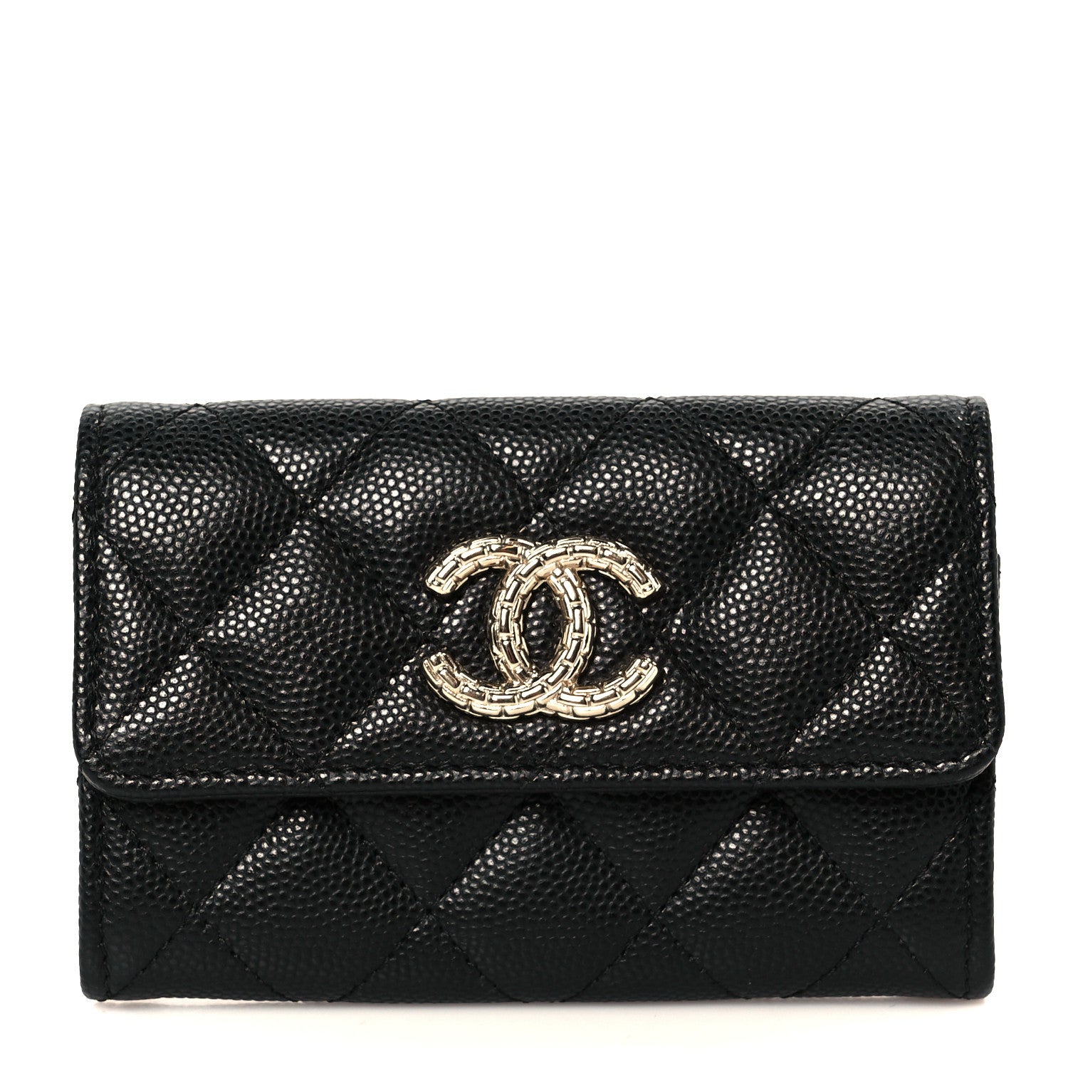 Chanel Caviar Quilted Chain CC Quilted Compact Flap Card Holder Black 1 of 9