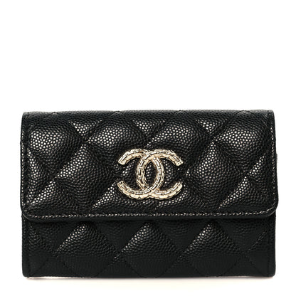 Chanel Caviar Quilted Chain CC Quilted Compact Flap Card Holder Black 1 of 9