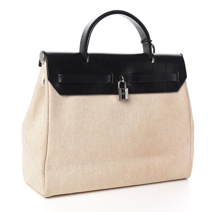 Hermes Toile Vache Calfskin Herbag 30 PM Natural Black 3 of 16