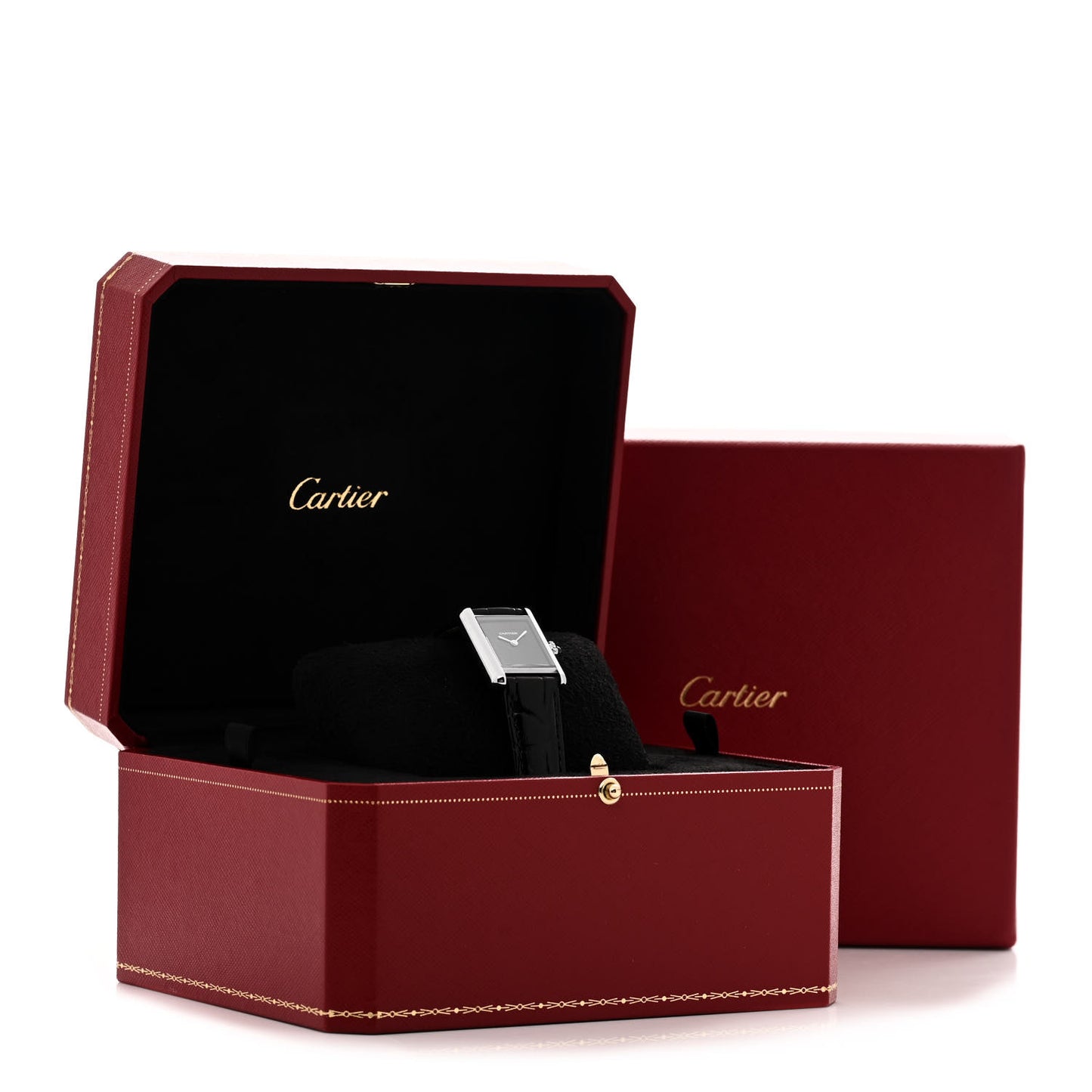 Stainless Steel Alligator 22mm Must de Cartier Tank Quartz Watch Black