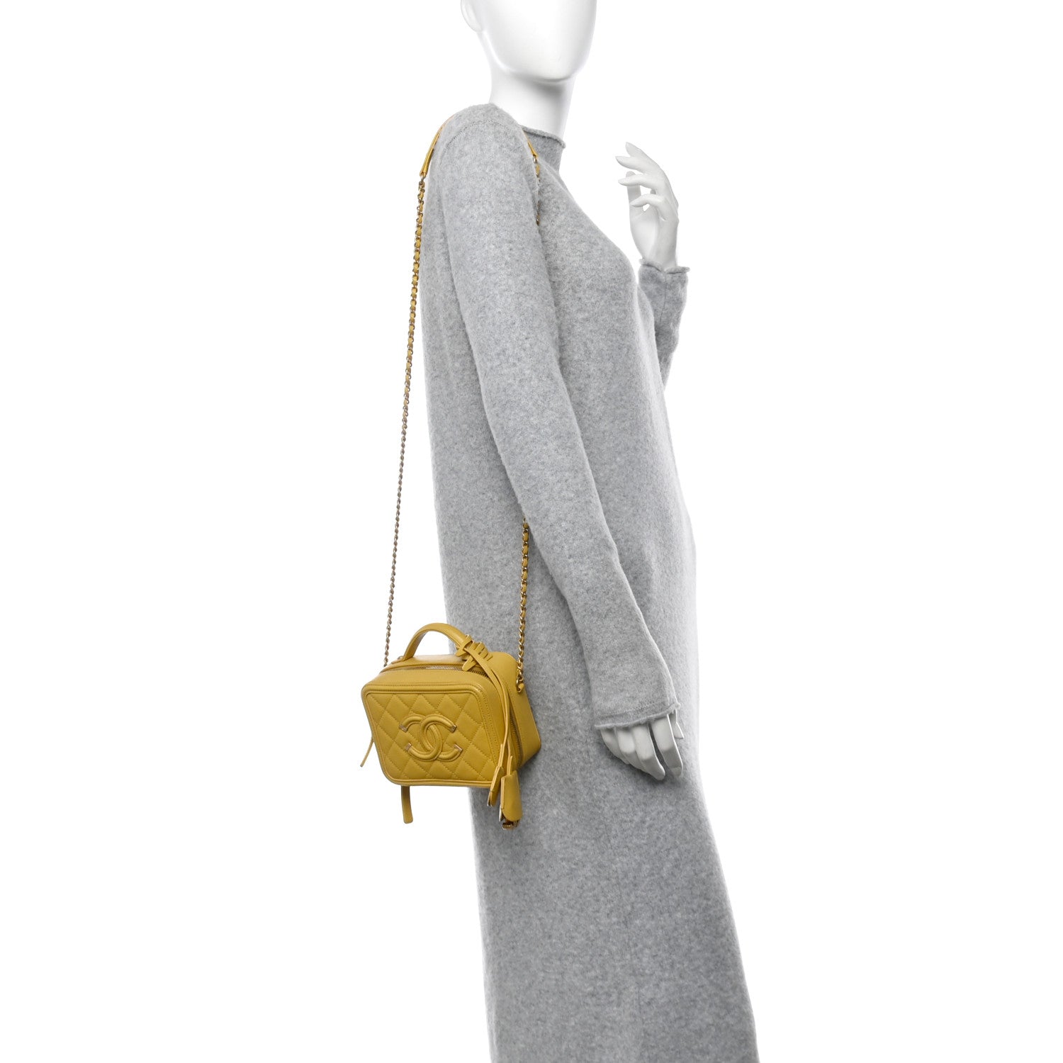 Chanel Caviar Quilted Small CC Filigree Vanity Case Yellow 2 of 13