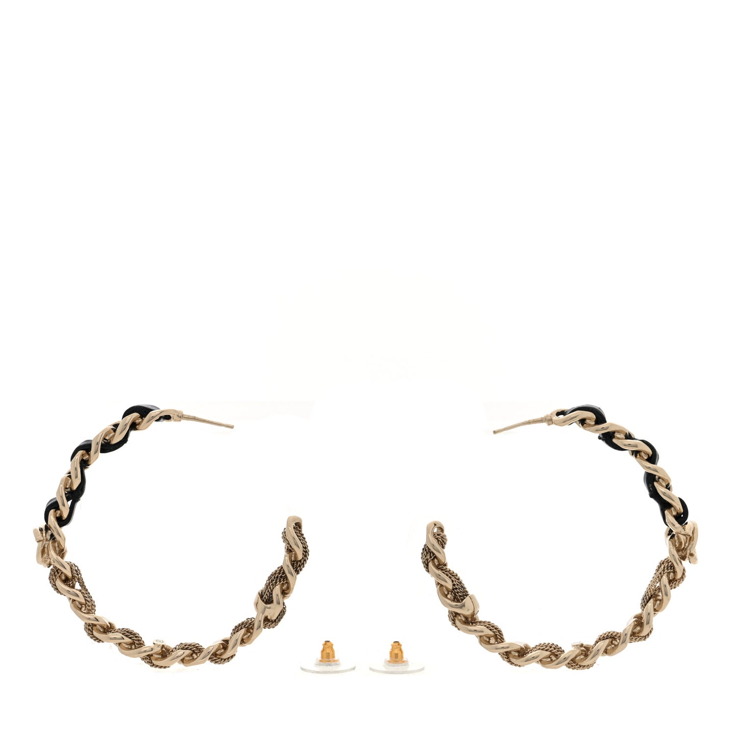 Lambskin CC Chain Hoop Earrings Gold Black