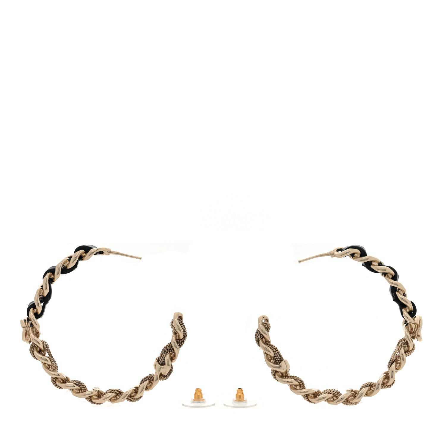 Chanel Lambskin CC Chain Hoop Earrings Gold Black 3 of 5
