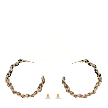 Chanel Lambskin CC Chain Hoop Earrings Gold Black 3 of 5