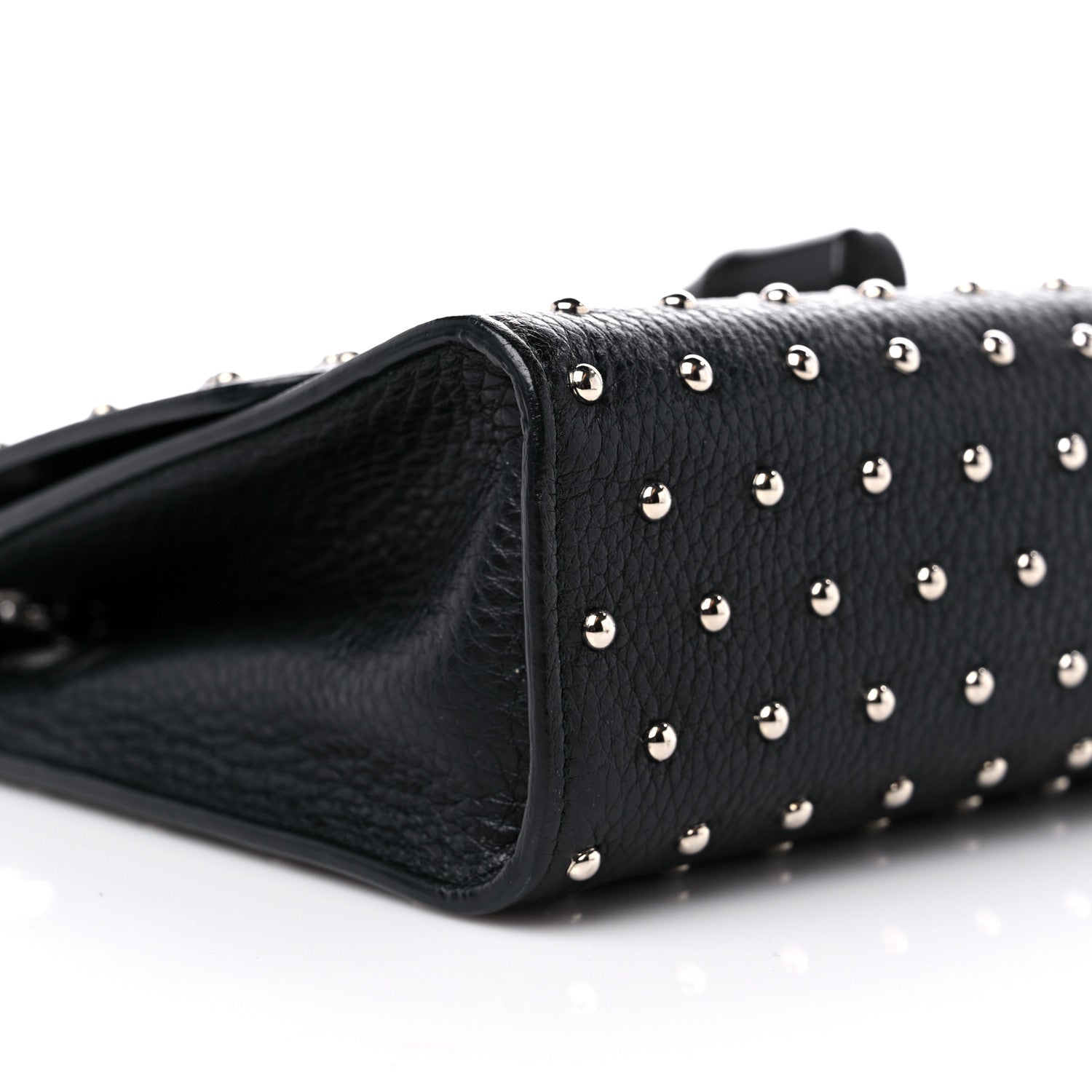Gucci Calfskin Studded Medium Miss Bamboo Shoulder Bag Black 8 of 12