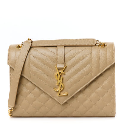 Saint Laurent Grain De Poudre Textured Mixed Matelasse Medium Triquilt Monogram Satchel Dark Latte 1 of 12